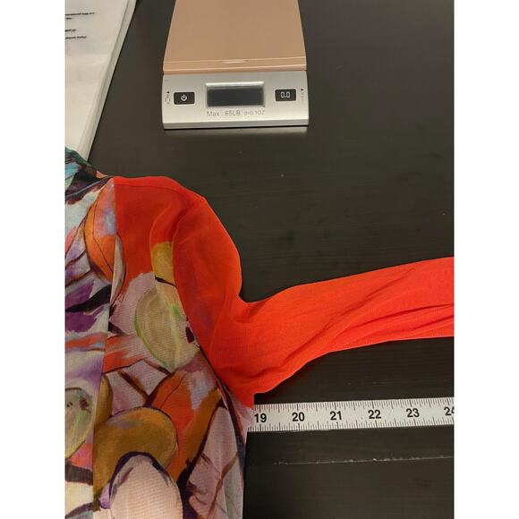 Robert Kitchen Cardigan Kimono Womens Medium Sheer Floral Mesh Orange Watercolor - Picture 5 of 7